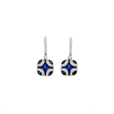 Lot 1061 - Pair of White Gold and Sapphire Pendant-Earrings