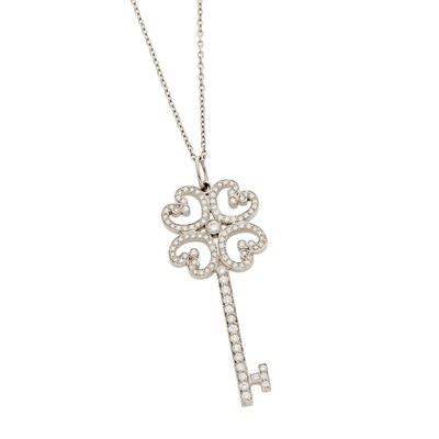 Lot 1063 - Tiffany & Co. Platinum and Diamond Key Pendant with Chain Necklace