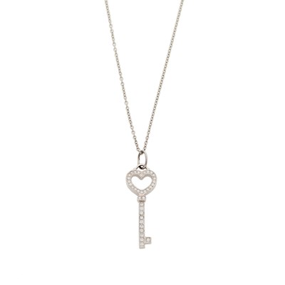 Lot 1069 - Tiffany & Co. Platinum and Diamond Key Pendant on Chain Necklace