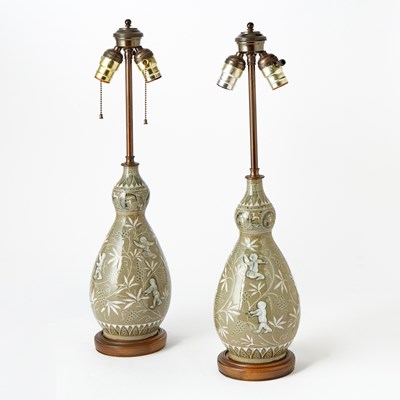 Lot 152 - Pair of Korean Glazed Ceramic Table Lamps