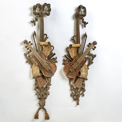 Lot 270 - Pair of Italian Neoclassical Style Carved Wood Wall Appliques with Musical Trophies