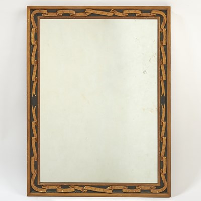 Lot 259 - French Gilt Ribbon and Black Painted Wood and Composition Mirror