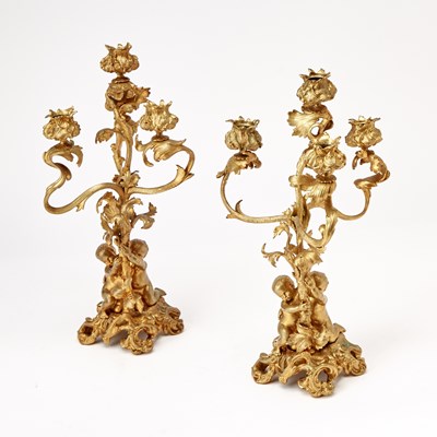 Lot 242 - Pair of Louis XV Style Gilt-Metal Figural Candelabra