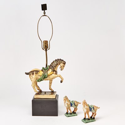 Lot 149 - Chinese Style Painted Earthenware Horse Mounted as a Table Lamp