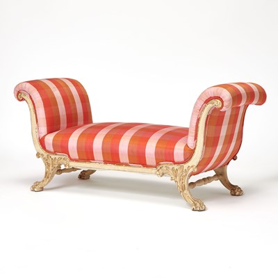 Lot 217 - George III Style Upholstered Painted Wood Bench