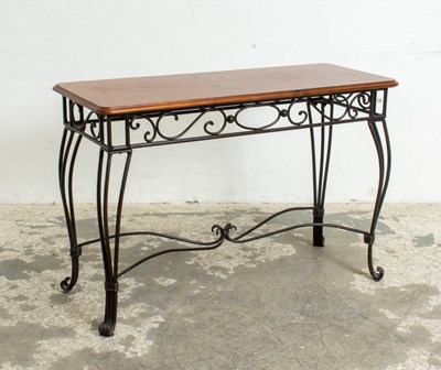 Lot 327 - Wrought Iron and Stained Pine Table