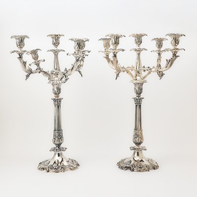 Lot 44 - Pair of Victorian Silver Plated Five Light Candelabra