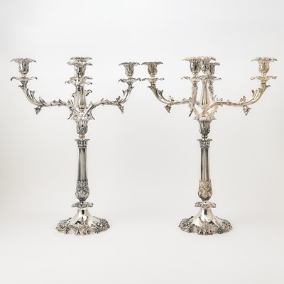 Lot 44 - Pair of Victorian Silver Plated Five Light Candelabra