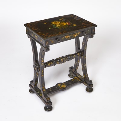 Lot 154 - Victorian Papier-Mache Floral Decorated Side Table