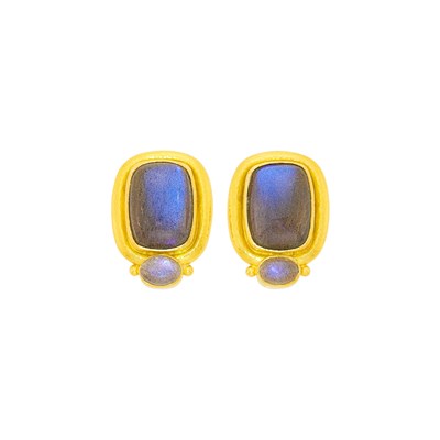 Lot 120 - Elizabeth Locke Pair of Hammered Gold and Labradorite Earclips
