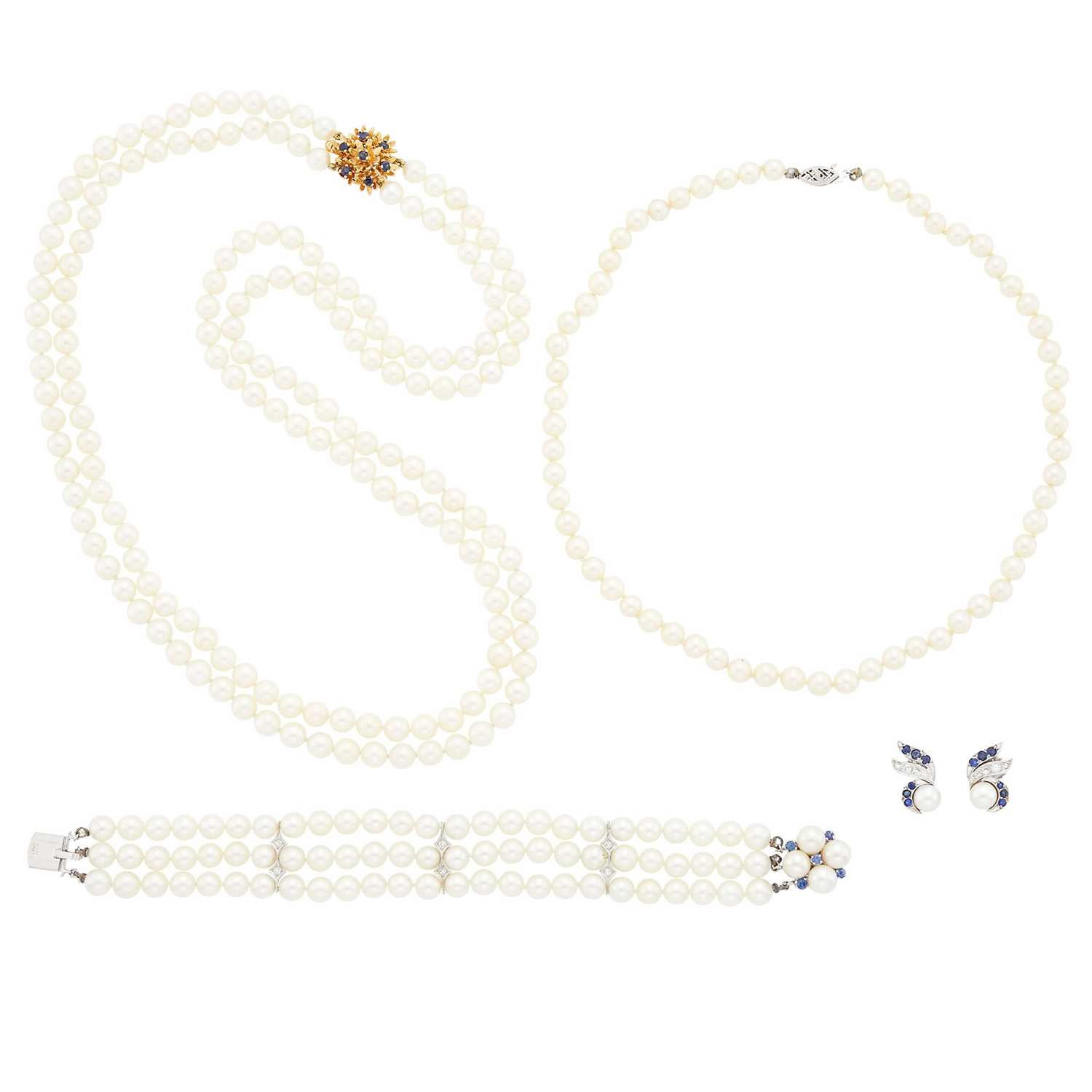 Lot 1138 - Group of Cultured Pearl, Gold, White Gold and Gem-Set Jewelry