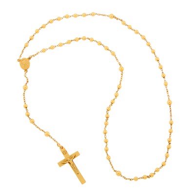 Lot 1231 - Gold Bead Rosary Pendant-Necklace