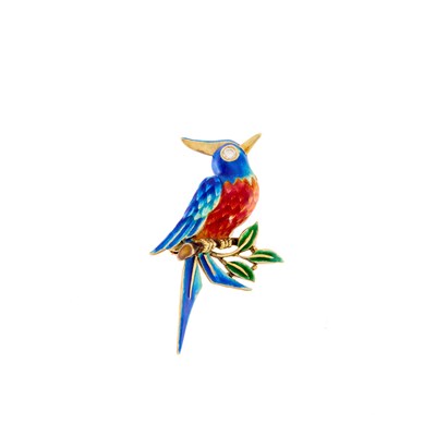 Lot 1094 - Gold, Multicolored Enamel and Diamond Bird Brooch