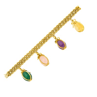 Lot 168 - Tiffany & Co., Schlumberger Gold, Rose Quartz, Amethyst, Citrine and Aventurine Quartz Charm Bracelet, France