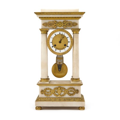 Lot 582 - Empire Gilt-Bronze Mounted White Marble Portico Clock