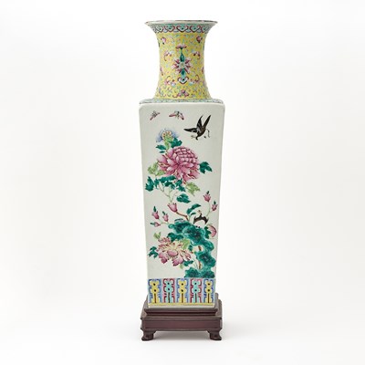 Lot 248 - A Chinese Enameled Porcelain Tapering Square Form Vase
