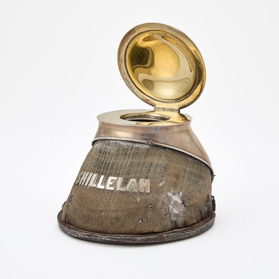 Lot 73 - Tiffany & Co. Sterling Silver Mounted Commemorative "Shillelah" Horse-Hoof Inkstand