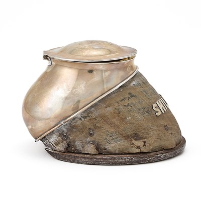 Lot 73 - Tiffany & Co. Sterling Silver Mounted Commemorative "Shillelah" Horse-Hoof Inkstand
