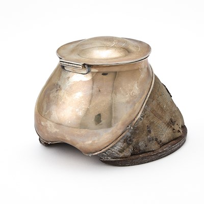 Lot 73 - Tiffany & Co. Sterling Silver Mounted Commemorative "Shillelah" Horse-Hoof Inkstand