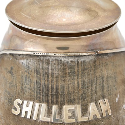 Lot 73 - Tiffany & Co. Sterling Silver Mounted Commemorative "Shillelah" Horse-Hoof Inkstand