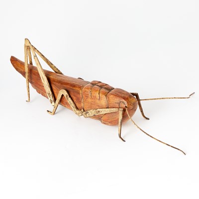 Lot 220 - Spanish Carved Wood Figure of a Grasshopper