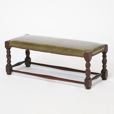 Lot 205 - William and Mary Style Oak and Leather Upholstered Bench