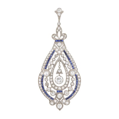 Lot 49 - Belle Epoque Platinum, Diamond and Sapphire Pendant