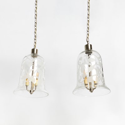 Lot 679 - Pair of Glass "Arabesque" Bell Jar Lanterns