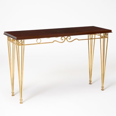 Lot 160 - Art Moderne Gilt Iron and Mahogany Top Console