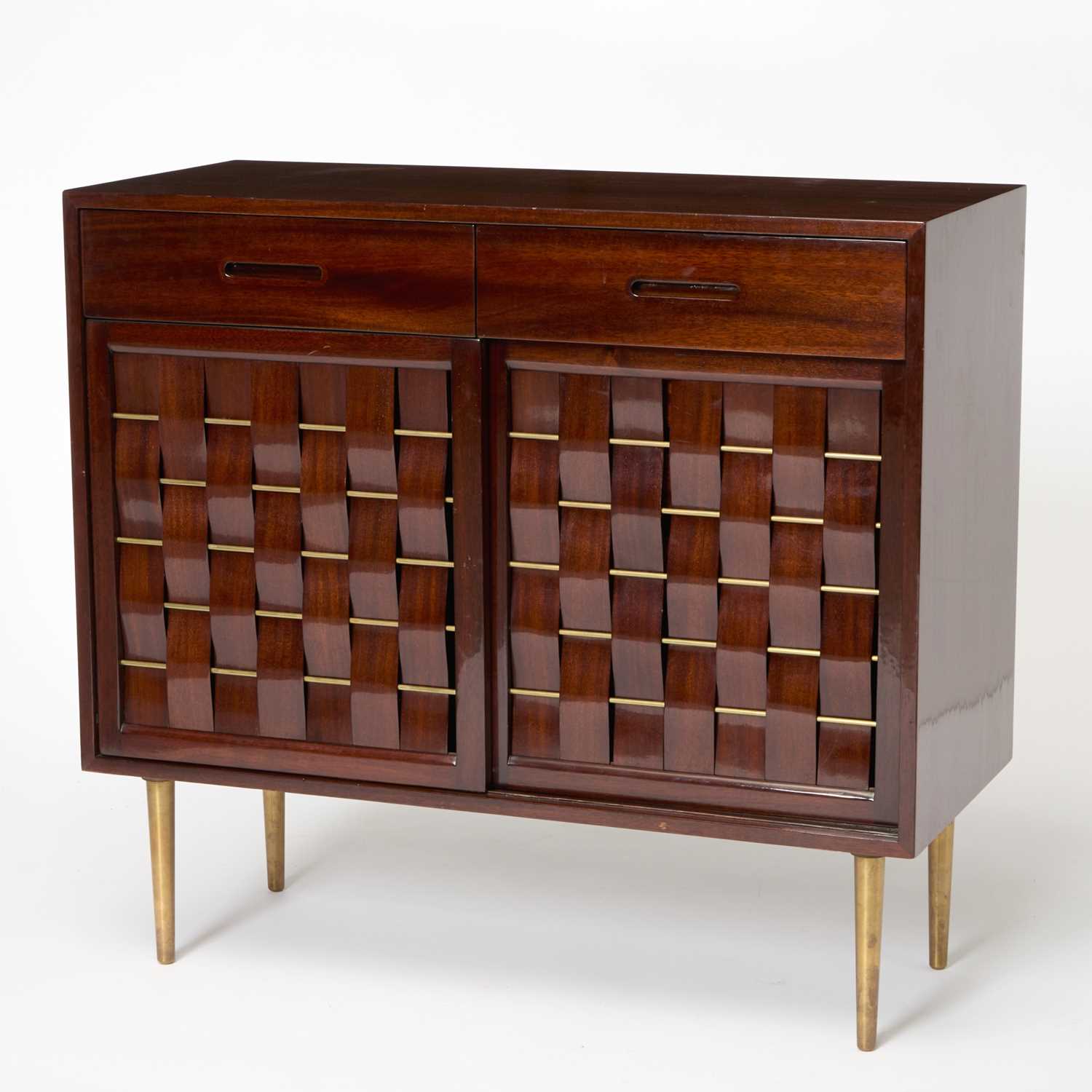 Lot 178 - Edward Wormley for Dunbar Walnut and Brass "Woven" Cabinet