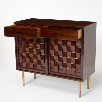 Lot 178 - Edward Wormley for Dunbar Walnut and Brass "Woven" Cabinet