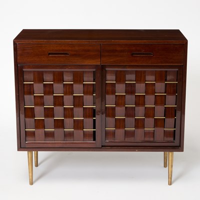 Lot 178 - Edward Wormley for Dunbar Walnut and Brass "Woven" Cabinet
