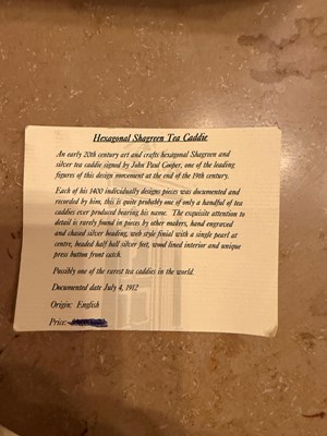 Lot 139 - John Paul Cooper Arts and Crafts Shagreen and Silver Tea Caddy