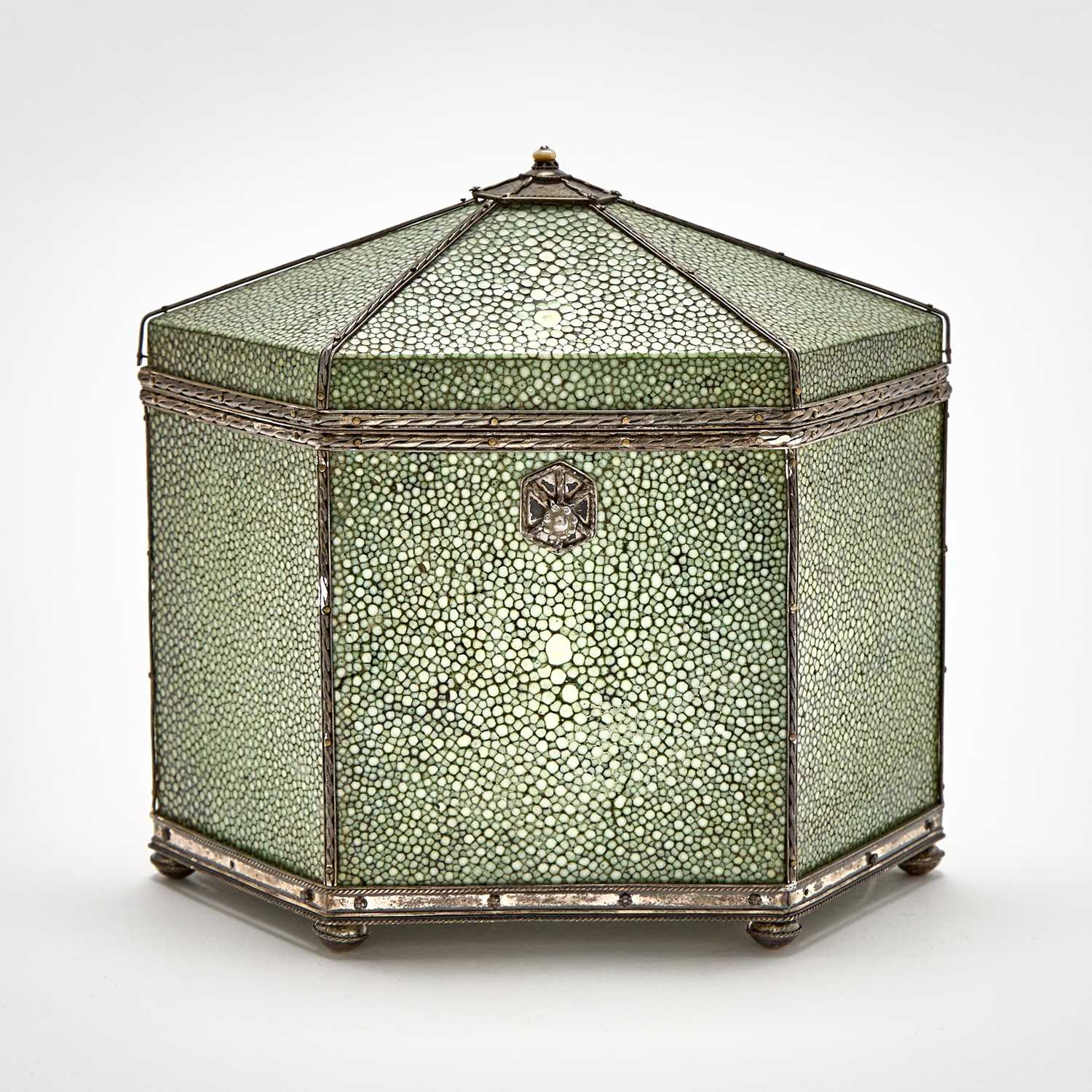 Lot 139 - John Paul Cooper Arts and Crafts Shagreen and Silver Tea Caddy