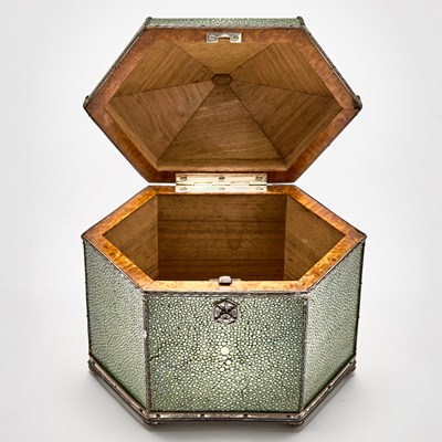 Lot 139 - John Paul Cooper Arts and Crafts Shagreen and Silver Tea Caddy