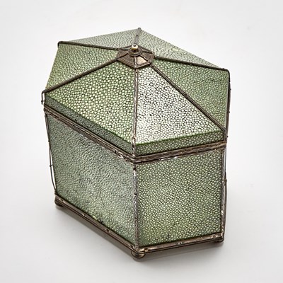 Lot 139 - John Paul Cooper Arts and Crafts Shagreen and Silver Tea Caddy