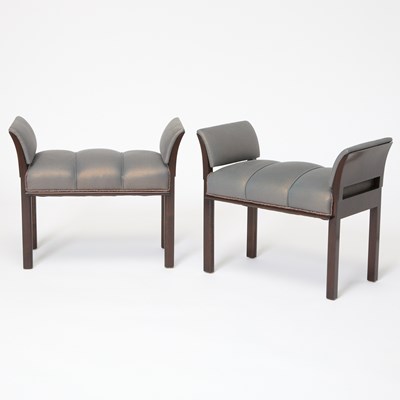 Lot 156 - Pair of Eugene Schoen Upholstered Dark Stained Wood Benches