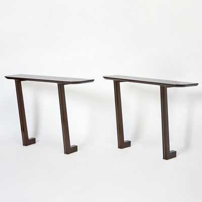 Lot 151 - Pair of Art Deco Style Sycamore and Brass Wall Mounted Console Tables