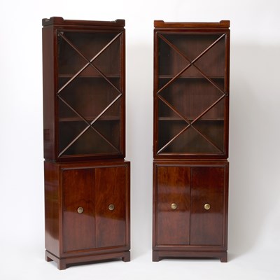 Lot 167 - Pair of Tommi Parzinger for Charak Mahogany Tall Cabinets
