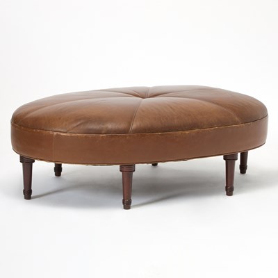 Lot 648 - Brown Leather Upholstered Mahogany Ottoman