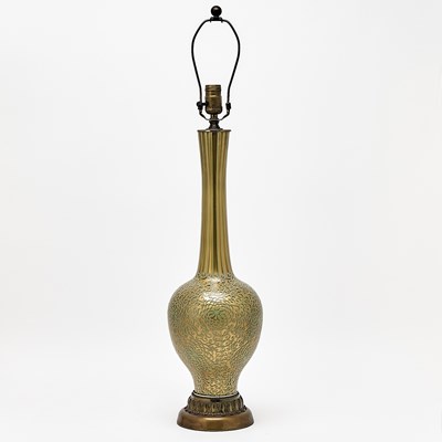 Lot 762 - Mid-Century Metal-Mounted Blown and Enamel Decorated Glass Table Lamp