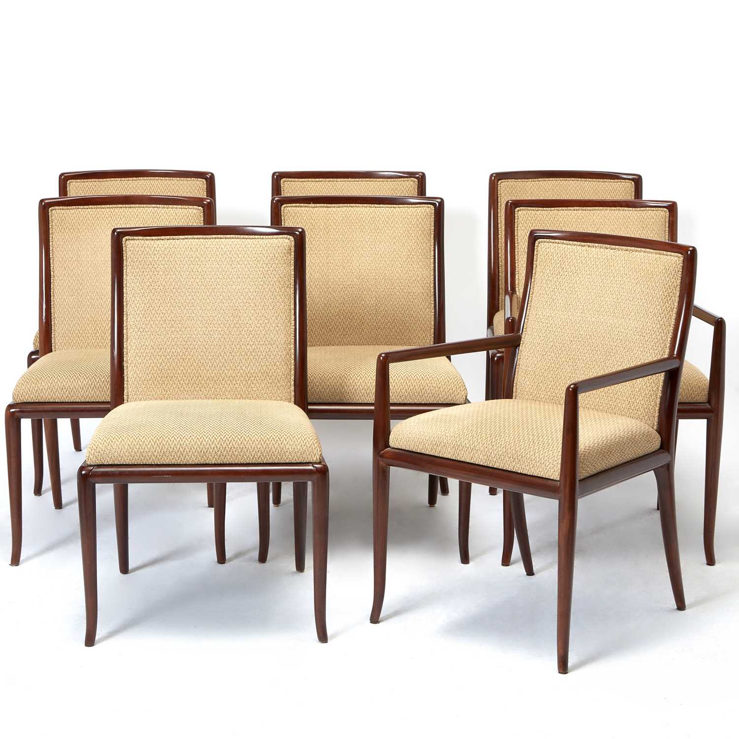 Lot 177 - Set of Eight T.H. Robsjohn-Gibbings for Widdicomb Upholstered Walnut Dining Chairs