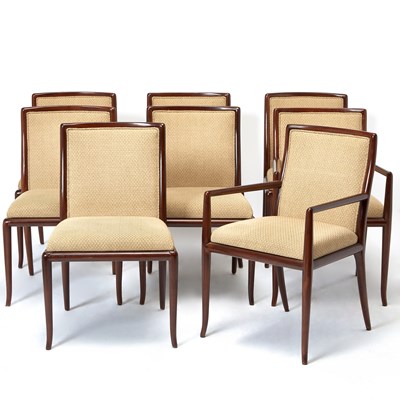 Lot 177 - Set of Eight T.H. Robsjohn-Gibbings for Widdicomb Upholstered Walnut Dining Chairs
