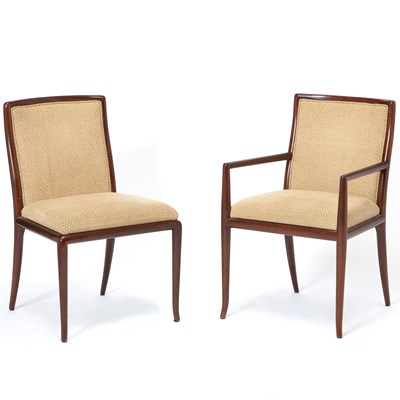 Lot 177 - Set of Eight T.H. Robsjohn-Gibbings for Widdicomb Upholstered Walnut Dining Chairs