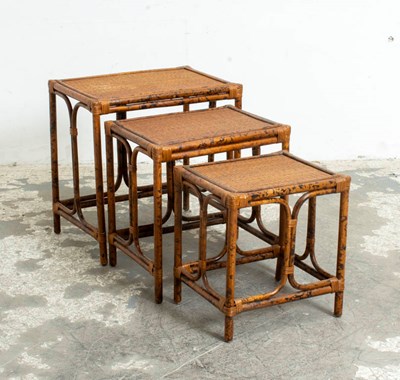 Lot 343 - Set of Three Bamboo Nesting Tables