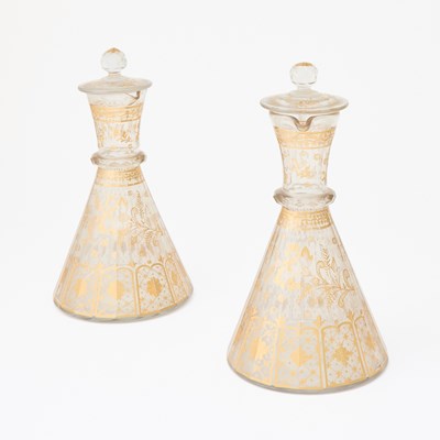 Lot 260 - Pair of Russian Gilt-Decorated Cut Glass Decanters