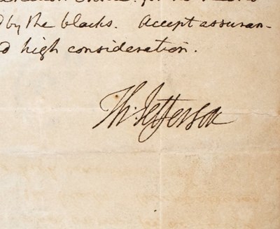 Lot 136 - President Thomas Jefferson’s unvarnished observations on the arrest of Toussaint Louverture