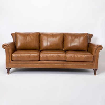 Lot 725 - Brown Leather Upholstered Sofa