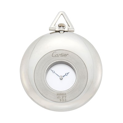Lot 77 - Cartier Platinum Demi-Hunter 'Mystérieuse' Pocket Watch