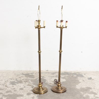 Lot 59 - Pair of Brass Column Form Floor Lamps